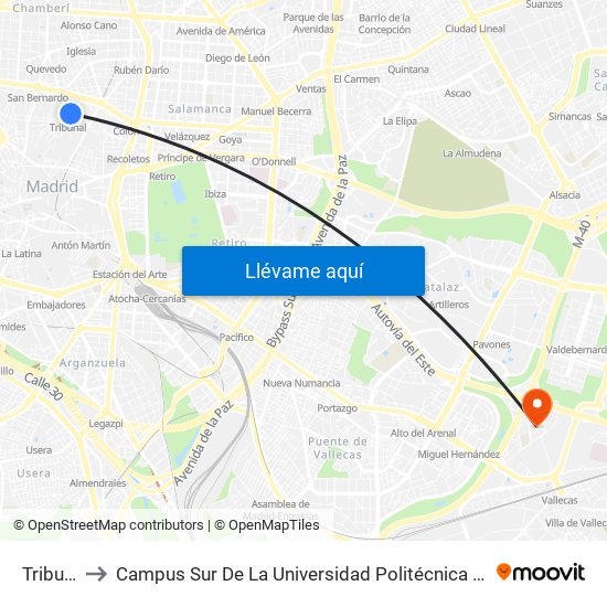 Tribunal to Campus Sur De La Universidad Politécnica De Madrid map
