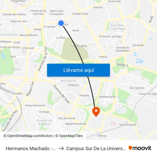 Hermanos Machado - San Juan De La Cuesta to Campus Sur De La Universidad Politécnica De Madrid map