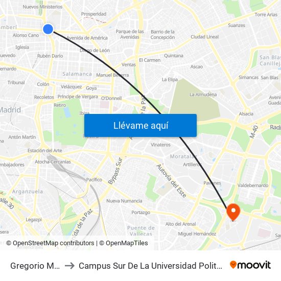 Gregorio Marañón to Campus Sur De La Universidad Politécnica De Madrid map