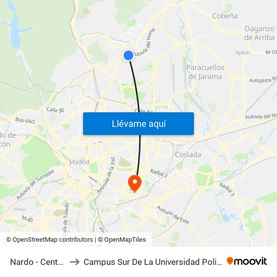 Nardo - Centro Cívico to Campus Sur De La Universidad Politécnica De Madrid map
