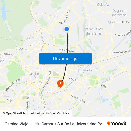 Camino Viejo - Intergolf to Campus Sur De La Universidad Politécnica De Madrid map