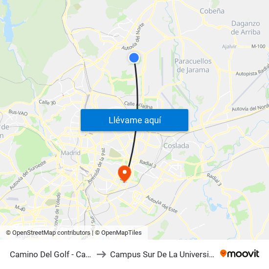 Camino Del Golf - Camino De Mesoncillos to Campus Sur De La Universidad Politécnica De Madrid map