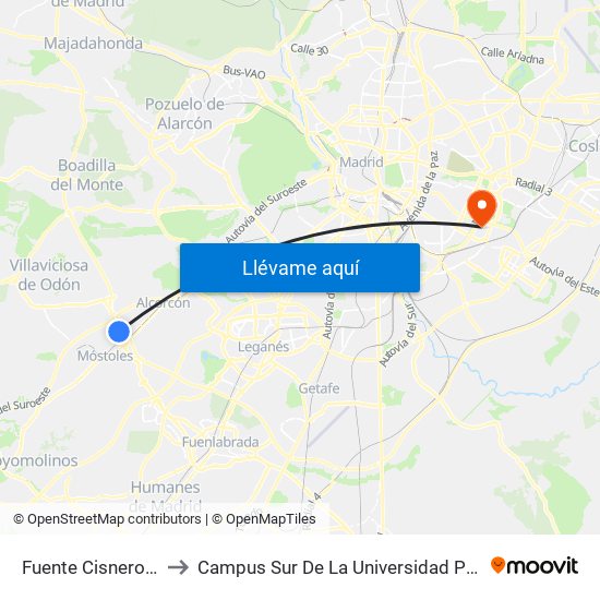 Fuente Cisneros - Colegio to Campus Sur De La Universidad Politécnica De Madrid map