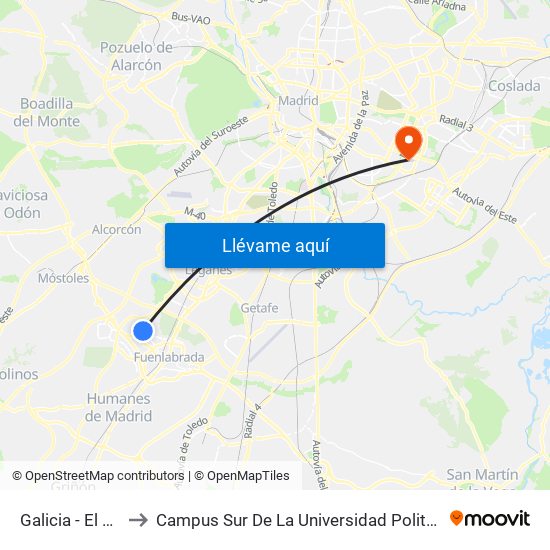 Galicia - El Naranjo to Campus Sur De La Universidad Politécnica De Madrid map