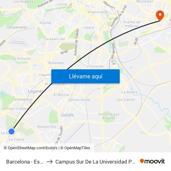 Barcelona - Est. La Serna to Campus Sur De La Universidad Politécnica De Madrid map