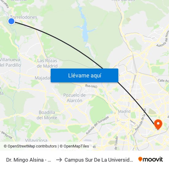 Dr. Mingo Alsina - Est. Torrelodones to Campus Sur De La Universidad Politécnica De Madrid map