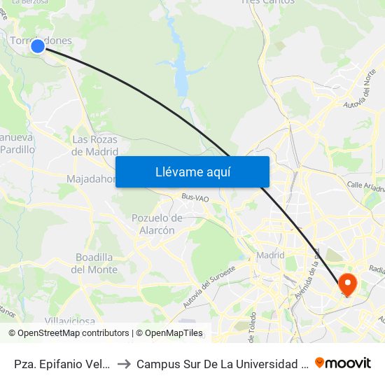 Pza. Epifanio Velasco - Iglesia to Campus Sur De La Universidad Politécnica De Madrid map