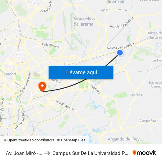 Av. Joan Miró - Juan Gris to Campus Sur De La Universidad Politécnica De Madrid map