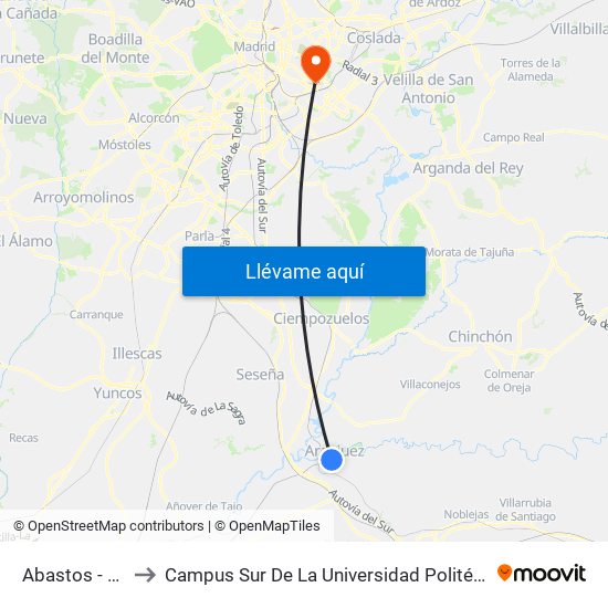 Abastos - Florida to Campus Sur De La Universidad Politécnica De Madrid map