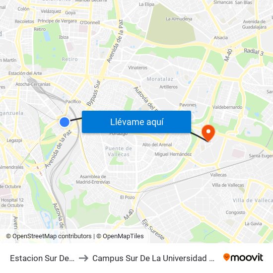 Estacion Sur De Autobuses to Campus Sur De La Universidad Politécnica De Madrid map