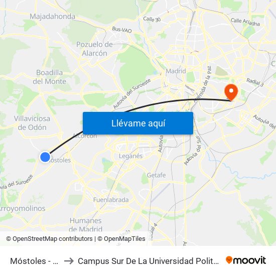 Móstoles - El Soto to Campus Sur De La Universidad Politécnica De Madrid map