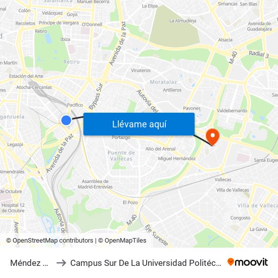 Méndez Álvaro to Campus Sur De La Universidad Politécnica De Madrid map