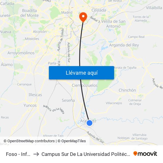 Foso - Infantas to Campus Sur De La Universidad Politécnica De Madrid map