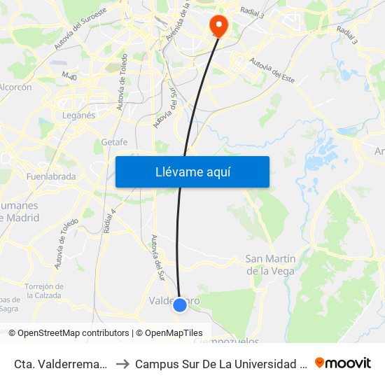 Cta. Valderremata - Tanatorio to Campus Sur De La Universidad Politécnica De Madrid map