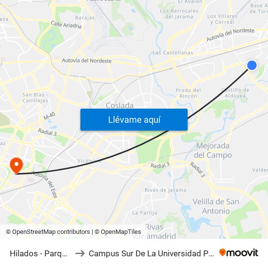 Hilados - Parque Cataluña to Campus Sur De La Universidad Politécnica De Madrid map