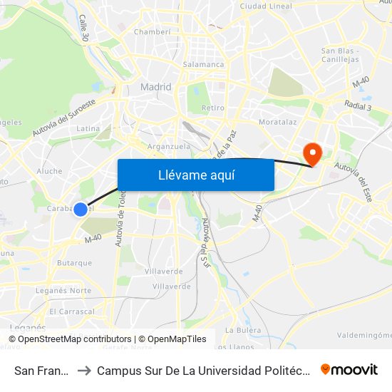 San Francisco to Campus Sur De La Universidad Politécnica De Madrid map
