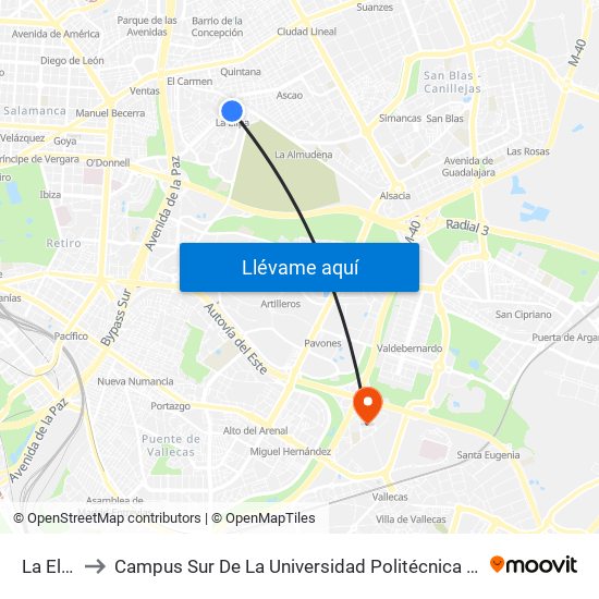 La Elipa to Campus Sur De La Universidad Politécnica De Madrid map