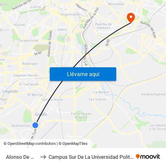 Alonso De Mendoza to Campus Sur De La Universidad Politécnica De Madrid map