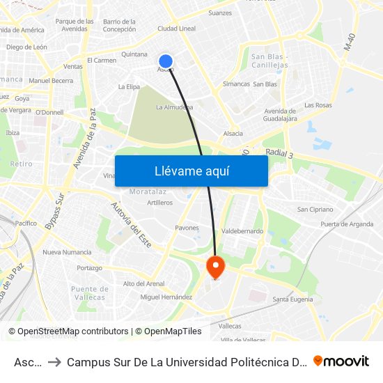 Ascao to Campus Sur De La Universidad Politécnica De Madrid map