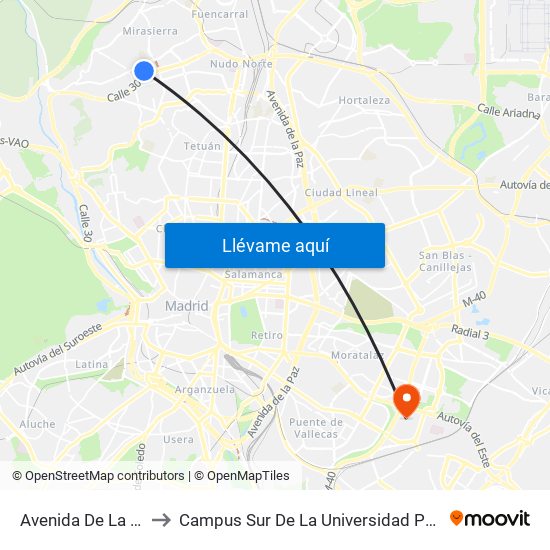 Avenida De La Ilustración to Campus Sur De La Universidad Politécnica De Madrid map