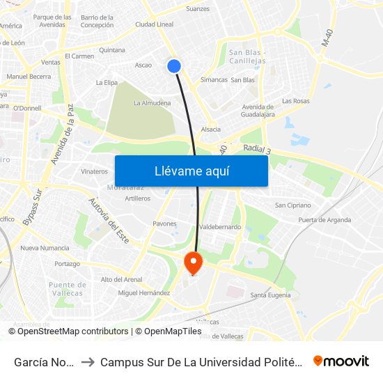 García Noblejas to Campus Sur De La Universidad Politécnica De Madrid map