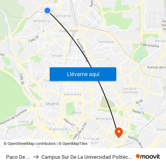 Paco De Lucía to Campus Sur De La Universidad Politécnica De Madrid map