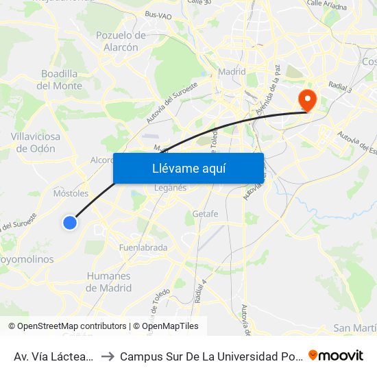 Av. Vía Láctea - Géminis to Campus Sur De La Universidad Politécnica De Madrid map