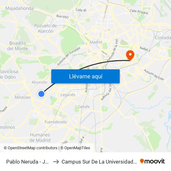Pablo Neruda - José Saramago to Campus Sur De La Universidad Politécnica De Madrid map