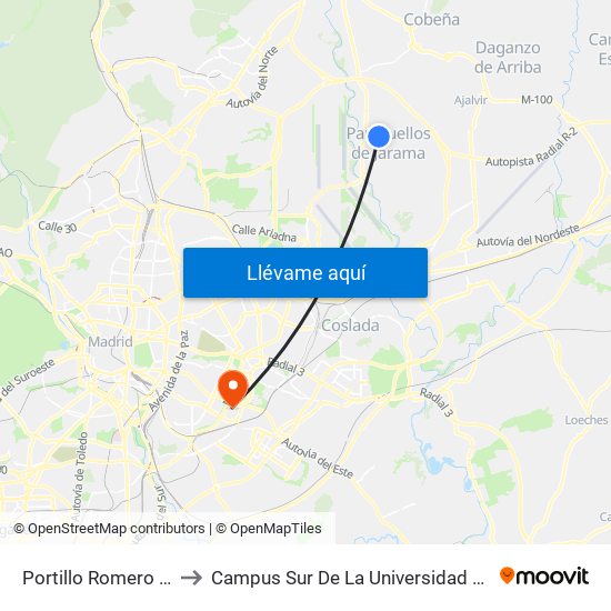 Portillo Romero - Urb. Pulido to Campus Sur De La Universidad Politécnica De Madrid map