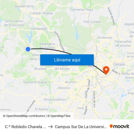 C.º Robledo Chavela - Pol. Ind. La Gazuela to Campus Sur De La Universidad Politécnica De Madrid map