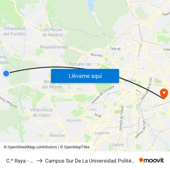 C.º Raya - Dalias to Campus Sur De La Universidad Politécnica De Madrid map