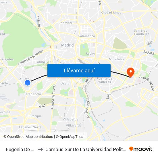 Eugenia De Montijo to Campus Sur De La Universidad Politécnica De Madrid map