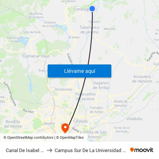 Canal De Isabel II - Torrearte to Campus Sur De La Universidad Politécnica De Madrid map