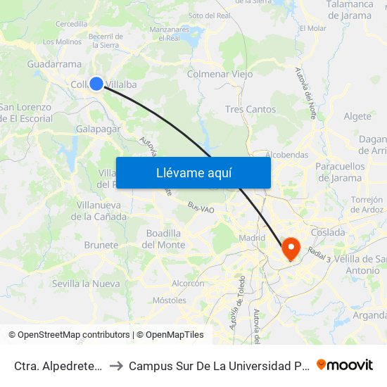 Ctra. Alpedrete - Tanatorio to Campus Sur De La Universidad Politécnica De Madrid map