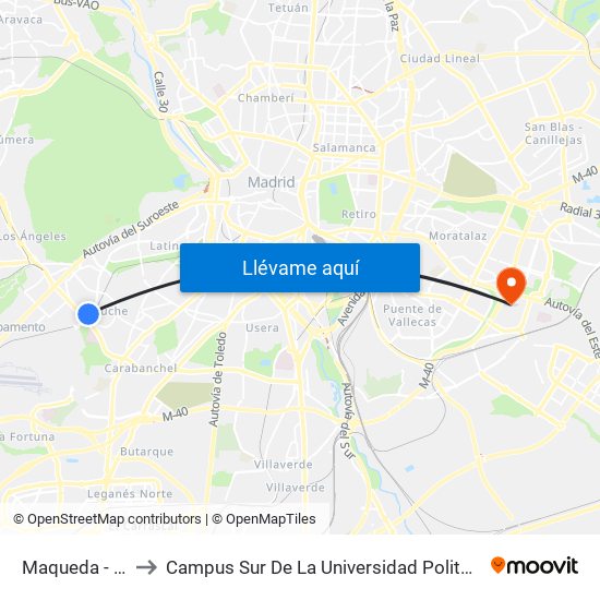 Maqueda - Aluche to Campus Sur De La Universidad Politécnica De Madrid map