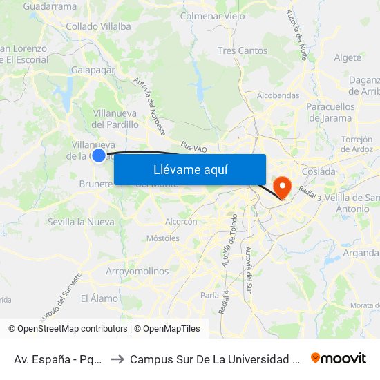 Av. España - Pque. Acuático to Campus Sur De La Universidad Politécnica De Madrid map