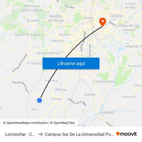 Lominchar - Ctra. Recas to Campus Sur De La Universidad Politécnica De Madrid map