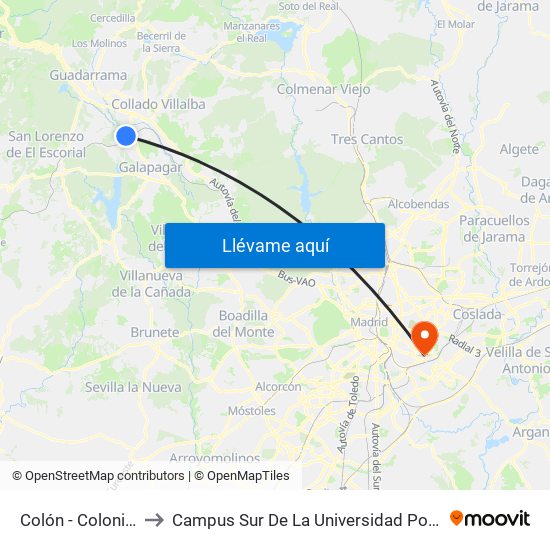 Colón - Colonia España to Campus Sur De La Universidad Politécnica De Madrid map