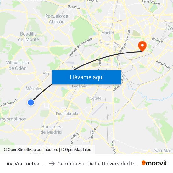 Av. Vía Láctea - Aldebarán to Campus Sur De La Universidad Politécnica De Madrid map