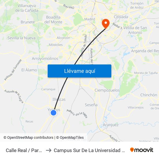 Calle Real / Parque, Yuncos to Campus Sur De La Universidad Politécnica De Madrid map