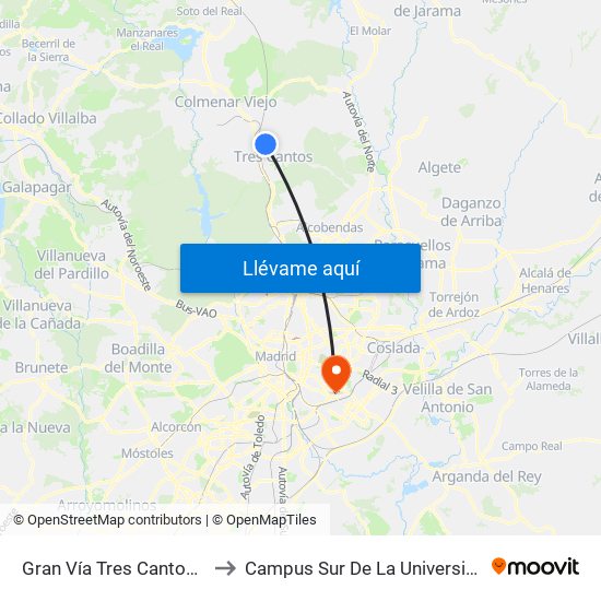 Gran Vía Tres Cantos - Av. Teresa Calcuta to Campus Sur De La Universidad Politécnica De Madrid map