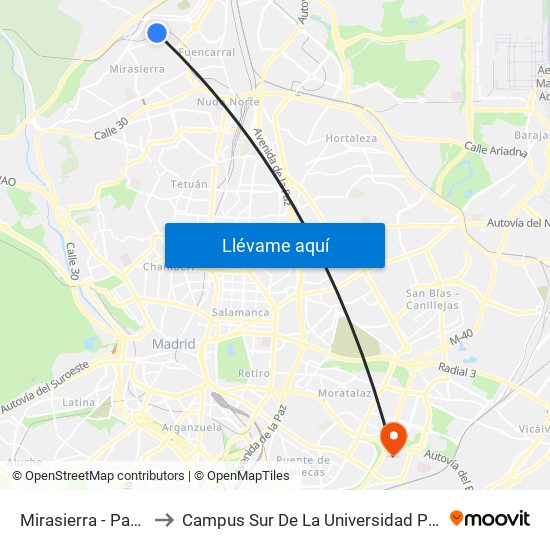 Mirasierra - Paco De Lucía to Campus Sur De La Universidad Politécnica De Madrid map