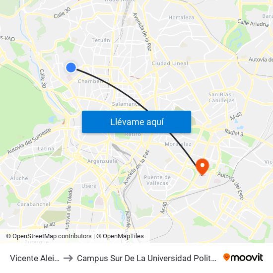 Vicente Aleixandre to Campus Sur De La Universidad Politécnica De Madrid map