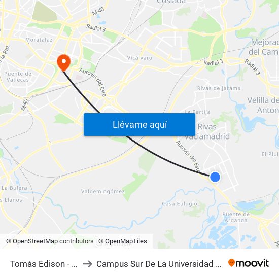 Tomás Edison - C. C. H2ocio to Campus Sur De La Universidad Politécnica De Madrid map