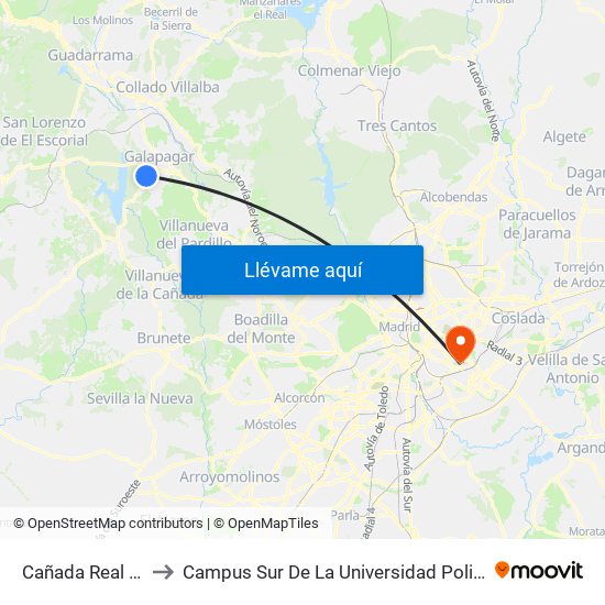 Cañada Real - Navazo to Campus Sur De La Universidad Politécnica De Madrid map