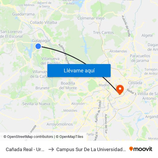 Cañada Real - Urb. Parque Azul to Campus Sur De La Universidad Politécnica De Madrid map