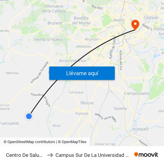 Centro De Salud, Camarena to Campus Sur De La Universidad Politécnica De Madrid map