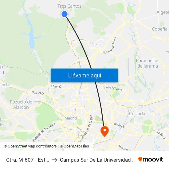 Ctra. M-607 - Est. Tres Cantos to Campus Sur De La Universidad Politécnica De Madrid map