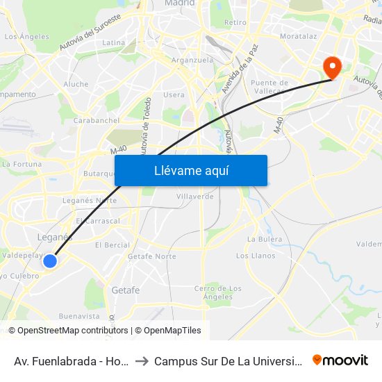 Av. Fuenlabrada - Hospital Severo Ochoa to Campus Sur De La Universidad Politécnica De Madrid map