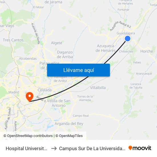 Hospital Universitario, Guadalajara to Campus Sur De La Universidad Politécnica De Madrid map